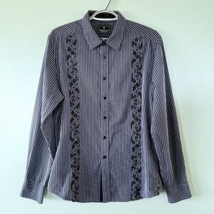Marc Ecko striped embroidered button down shirt M